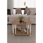 Barin Design Modern Kare Orta Sehpa Çift Katlı Beyaz Metal Ayaklı Salon, Ofis, Dekoratif Masa - Atlantik Çam