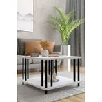 Barin Design Modern Kare Orta Sehpa Çift Katlı Siyah Metal Ayaklı Salon, Ofis, Dekoratif Masa - Beyaz