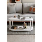 Barin Design Modern Oval Orta Sehpa Çift Katlı Metal Ayaklı Salon, Ofis, Dekoratif Sehpa, Beyaz Demir - Renk