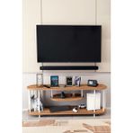 Barin Design Modern Tv Ünitesi Ahşap Raflı 2 Katlı Televizyon Sehpası Minimalist,dayanıklı, Tv Standı Beyaz Demir - Atlantik Çam - Renk