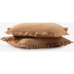 Barine Frill Fırfırlı Keten Karışımlı 2'li Yastık Kılıfı Karamel - Kahverengi - 50 x 70 cm