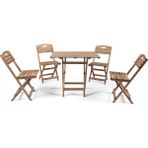 Barış Ahşap Ahşap Katlanır 4 Kişilik Masa Sandalye Takımı Balkon Bahçe Teras Masa Seti - 60 x 80 cm