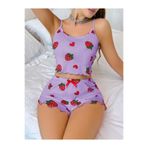 Barış Beauty Kadın Mor Çilek Desenli Şortlu Pijama Takımı 5061 Under Secret