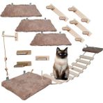 Barış Dizayn 12 Parça Doğal Ahşap Peluş Kedi Oyun Merdiveni Seti Köprü Platform Oyun Duvarı (Set3) 2 Renk - Kahverengi