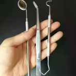 Barışhan Medikal 3lü Dental Set Dişçi Ortodontik Ağız Diş Bakım Seti Çift Kanca Ayna Penset Cerrahi Eğitim Materyali