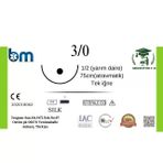 Barışhan Medikal MikroTurCU Tekli Dikiş İğne İplik İpek 3/0 1/2 Yuvarlak Siyah 18mm 75 Cm Naylon Monofilament Tek İğne Mikrocerrahi Eğitim Materyali