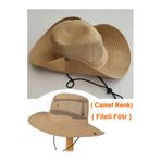 BarkoFix Camel Renk Erkek Föter Şapka Snap Düğmeli Yürüyüş Ve Avcılık Panama Şapkası ( Fileli Fötr ) ( Unisex
