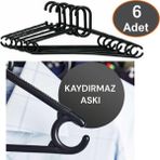 Barkofix Kaydırmaz Elbise Askısı Fular Askısı Gömlek Tişört Askısı Kırılmaz 6 Adet Set Siyah Pantolon Askı