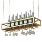 Barlar ve Restoranlar için Metal Demir Zincirli Altın Asma Şarap Rafı Tavana Monte Şarap Şişesi ve Cam Tutucu Şık Kadeh Düzenleyici (80x25x20cm)
