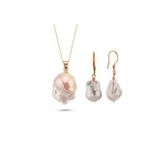 Barok Doğal İnci Küpe Kolye İkili Set (Rose)