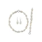 Barok İnci Kolye Bileklik Küpe Üçlü Set (Beyaz)