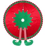 BaronHong Elf motifli ve çizgili bacaklı Noel ağacı eteği, masa için kadifeden Noel ağacı halısı, ağaç eteği, Noel dekorasyonu, Noel çiftliği (elf kırmızısı, 120 cm)