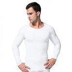 BaronHong Men Shapewear uzun kollu tişört uzun pantolon kış iç çamaşırı ısıtıcı elyaf Beyaz üst L