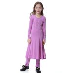 BaronHong Müslüman İslami Arap kız çocuğu Abaya Long Thobe yapay elmas elbise + pantolon elbise açık lila S