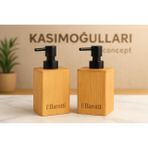 Barotti Bambu Sabunluk 2'li Set, Mat Siyah Pompalı, Doğal Renk, 220ml, Kare, Banyo ve Mutfak için Sıvı Sabun Dispenseri