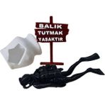 BarsDepo Balık Tutmak Yasaktır Akvaryum Dekoru Dalgıç Adam ve Kırık Küp 3 Parça Süsleme Malzemesi