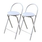 Barstools Katlanır Bar Tabureleri 2'li Set W/Sırt Dayanağı ve Ayak Dayama Modern Tezgah Yüksekliği Mutfak Tabureleri Yuvarlak Pu Yastıklı Sandalye/Siyah/65 cm/26 inç