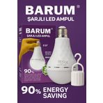 Barum Elektrik Kesildiğinde Yanmaya Devam Eden Asma Aparatlı 20watt Tasarruflu Şarjlı Led Ampul