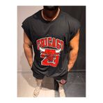 Bas Body FitnessWear Chicago Bulls Baskılı Siyah Sıfır Kol Oversize Tişört %100 Pamuk