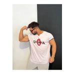 Bas Body FitnessWear V Yaka Toz Pembe Kırık Beyaz Rengi Olympia Baskılı Latiklikol Oversize Kesim Fitness Spor Tişört