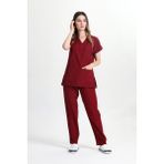 Başak Likralı Pamuk Yarasakol Doktor Hemşire Scrubs Forma Takımı Bordo - 2XL
