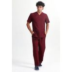 Başak Terikoton Zarfyaka Bordo Erkek Doktor Hemşire Veteriner Forması Takım (Aky-5702) - 2XL