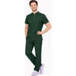Başaran Uniforma Likralı Koyu Yeşil Erkek Premium Scrubs Takım - Doktor/Hemşire Kıyafetleri - 2XL