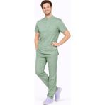 Başaran Uniforma Likralı Küf Yeşili Erkek Premium Scrubs Takım - Doktor/Hemşire Kıyafetleri