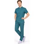 Başaran Uniforma Likralı Petrol Yeşili Erkek Premium Scrubs Takım - Doktor/Hemşire Kıyafetleri - XS