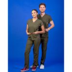 Başaran Uniforma Tek Üst Unisex Kalıp Haki Yeşil Likralı Hemşire / Doktor Forması Scrubs - Doktor/Hemşire Kıyafetleri - 2XS