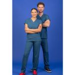 Başaran Uniforma Tek Üst Unisex Kalıp Indigo Likralı Hemşire / Doktor Forması Scrubs - Doktor/Hemşire Kıyafetleri - 2XS