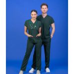 Başaran Uniforma Tek Üst Unisex Kalıp Koyu Yeşil Likralı Hemşire / Doktor Forması Scrubs - Doktor/Hemşire Kıyafetleri