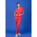 Başaran Uniforma Tek Üst Unisex Kalıp Nar Çiçeği Likralı Hemşire / Doktor Forması Scrubs - Doktor/Hemşire Kıyafetleri - 2XS