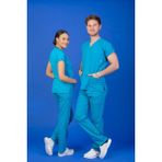 Başaran Uniforma Tek Üst Unisex Kalıp Turkuaz Mavi Likralı Hemşire / Doktor Forması Scrubs - Doktor/Hemşire Kıyafetleri - 2XS