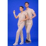 Başaran Uniforma Unisex Kalıp Bej Likralı Hemşire / Doktor Forması Scrubs (Takım) - Doktor/Hemşire Kıyafetleri