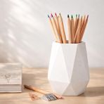 Basart Modern Geometrik Kalemlik - Dekoratif Masa Üstü Düzenleyici Ofis ve Okul Düzenleyici Organizer - Beyaz