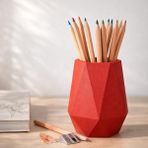 Basart Modern Geometrik Kalemlik - Dekoratif Masa Üstü Düzenleyici Ofis ve Okul Düzenleyici Organizer - Kırmızı