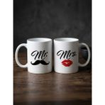 Base Art Mr. & Mrs. Çiftlere Özel 2'li Seramik Kupa Bardak Seti - Evlilik Yıldönümü Hediyesi - 1 Adet - 300 ml
