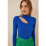 BASE Kadın Uzun Kollu Cut Out Pencere Detaylı Fitilli Örme Bluz