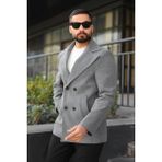 Baselco Çift Düğmeli Astarlı Kruvaze Kaşe Kaban - XL - Koyu Gri