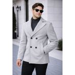 Baselco Erkek Casual Kruvaze Midi Boy Kaşe Kaban - Modern Kesim - 2XL - Açık Gri