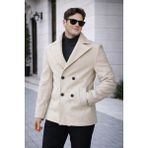 Baselco Erkek Casual Kruvaze Midi Boy Kaşe Kaban - Modern Kesim - Bej - 2XL