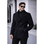 Baselco Erkek Casual Midi Boy Kaşe Kaban Pamuk Uzun Kol Astarlı Modern Kesim - Siyah