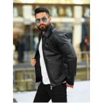 Baselco Erkek Fermuarlı Slim Fit Suni Deri Ceket Polo Yaka Şık ve Dayanıklı Tasarım - XL - Siyah
