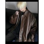 Baselco Erkek Oversize Trend Deri Ceket Slim Fit Suni Deri Rahat ve Şık Model - XL - Kahverengi