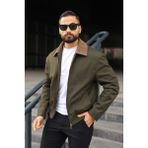 Baselco Kadife Yakalı Trucker Model Ceket Erkek Slim Fit Haki Suni Deri Rahat Kullanım - 2XL