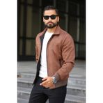 Baselco Polo Yaka Baharlık Süet Ceket - Kahverengi Süet - 2XL