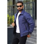 Baselco Polo Yaka Baharlık Süet Ceket - Lacivert Süet - 2XL