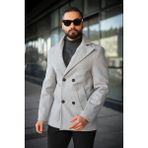 Baselco Premium Kruvaze Orta Boy Kaşe Kaban - 2XL - Açık Gri