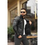 Baselco Premium Örme Triko Kol Dik Yaka Süet Ceket Erkek Slim Fit Suni Deri Modern Tasarım